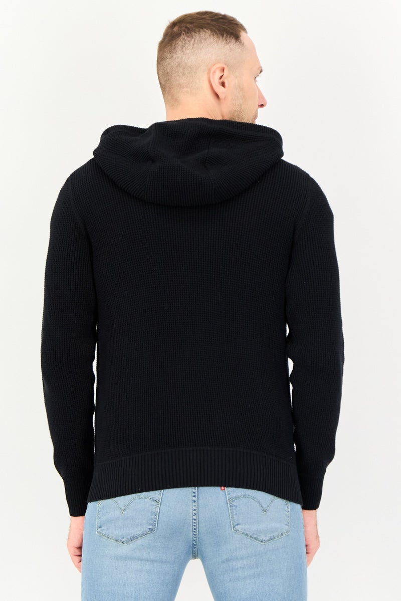 Celio Men Crochet Long Sleeve Hoodie, Black - Image 3