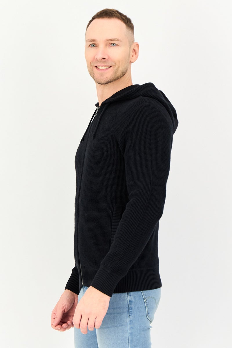 Celio Men Crochet Long Sleeve Hoodie, Black - Image 2