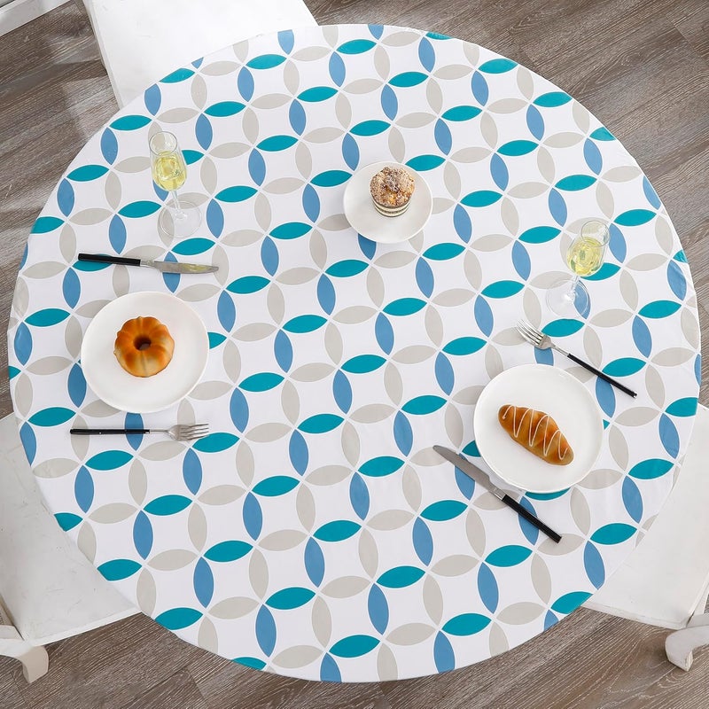 Walrus Round Vinyl Fitted Tablecloth with Flannel Backing Elastic Edge Design Table Cover Waterproof Oil-Proof PVC Table Cloth Stain-Resistant Best for 37"-44" Round - Image 1