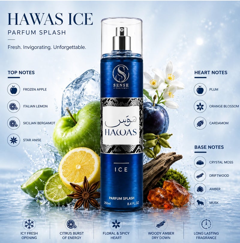 SENSE Perfume Hawas Ice - Body Splash For Men - 250ml - Image 2