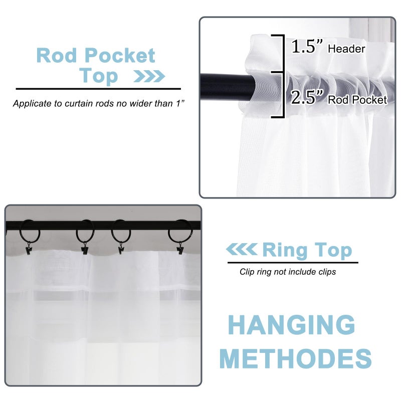 OWENIE Sheer White Curtains, Sheer Curtains 63 inch Length 2 Panels Set, Rod Pocket Voile Fimly Sheer Drapes for Living Room/Bedroom, 2pcs, Each 42" W x 63" L - Image 4