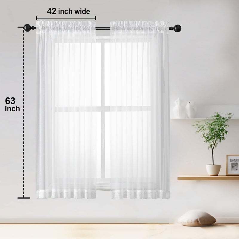OWENIE Sheer White Curtains, Sheer Curtains 63 inch Length 2 Panels Set, Rod Pocket Voile Fimly Sheer Drapes for Living Room/Bedroom, 2pcs, Each 42" W x 63" L - Image 3