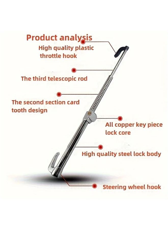 Universal Car Anti Theft Lock Three Section Telescopic Dual Hook Steering Wheel Security - Image 3