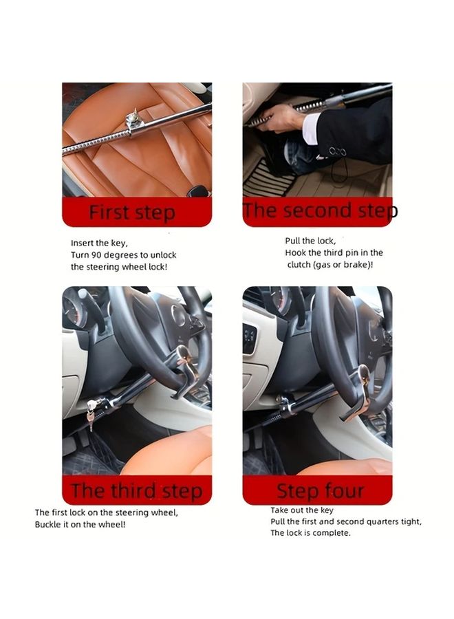 Universal Car Anti Theft Lock Three Section Telescopic Dual Hook Steering Wheel Security - Image 5