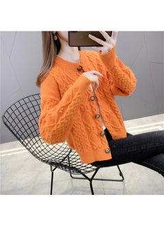 Generic Spring Autumn Season Women Short Sleeve Knitted Open Shirt Small Personality Ladies Wool Coat Fashionable Top 1255 Orange  - Image 1