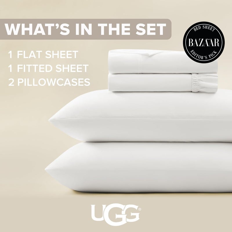 UGG 11787 Alahna Full Bed Sheets and Pillowcases 4-Piece Set Sleep in Luxury Machine Washable Deep Pockets Wrinkle-Resistant Silky Cooling Technology for All-Season Comfort, Full, Snow - Image 3