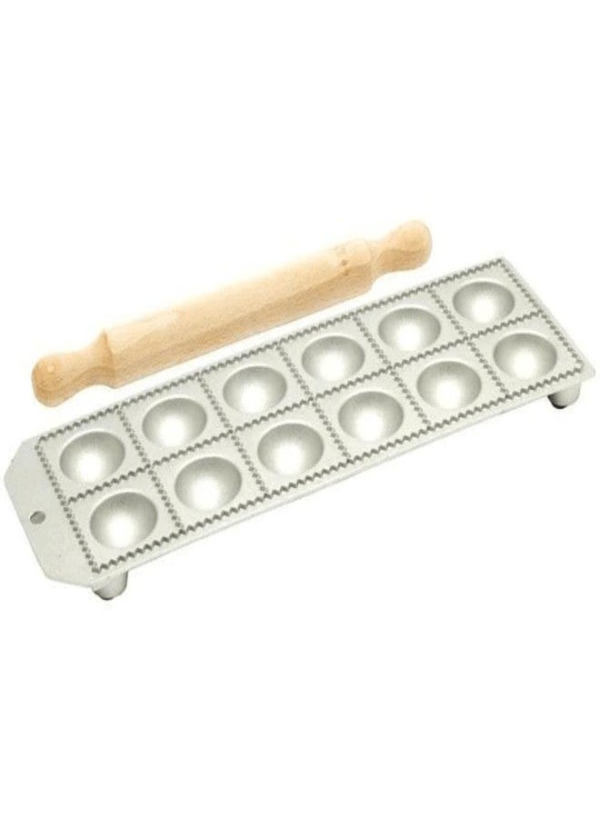 Eppicotispai 12-Hole Aluminum Round Ravioli Maker with Rolling Pin - Image 4