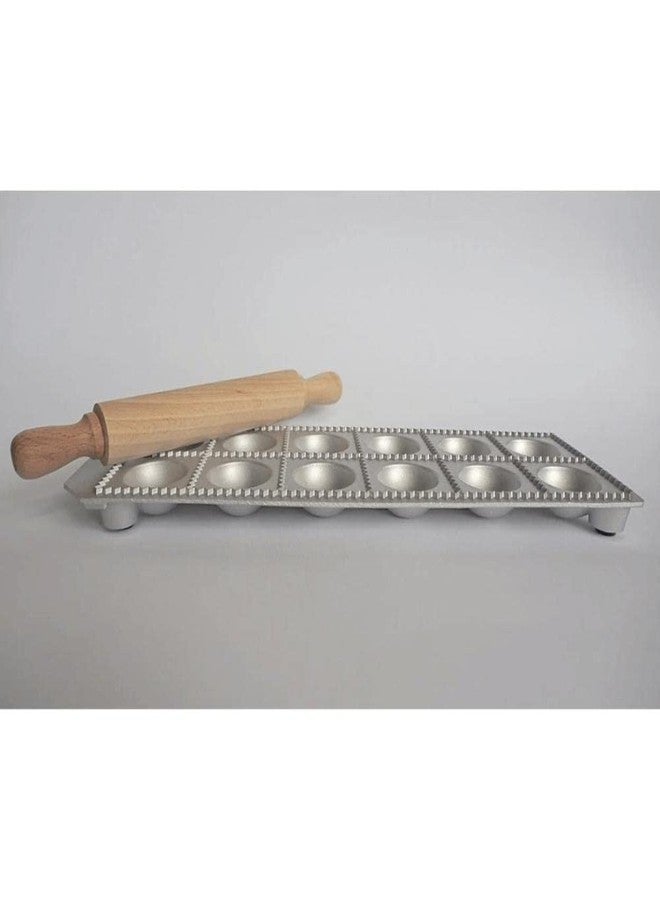 Eppicotispai 12-Hole Aluminum Round Ravioli Maker with Rolling Pin - Image 2