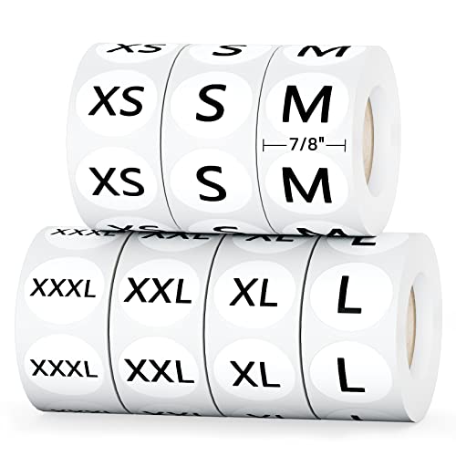 Printholic 3500 PCS Clothing Size Stickers Labels 7/8" Round Self Adhesive Size Stickers for Clothing T Shirts Retail, 7 Sizes (XS, S, M, L, XL, XXL, XXXL) - Image 1