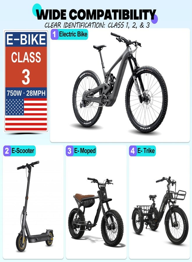 Nitomile E-Bike Classification Sticker Set, 750W Power Rating, Class 3 Speed Ratings 28 MPH, American Flag Design (Class 3 Set) - Image 2