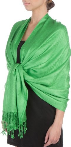 Sakkas Large Soft Silky Pashmina Shawl Wrap Scarf in Solid Colors - Kelly Green - Image 1