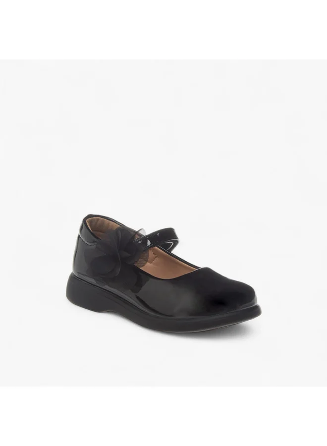 Flora Bella By Shoexpress Girls Flower Applique School Shoes with Hook and Loop Closure