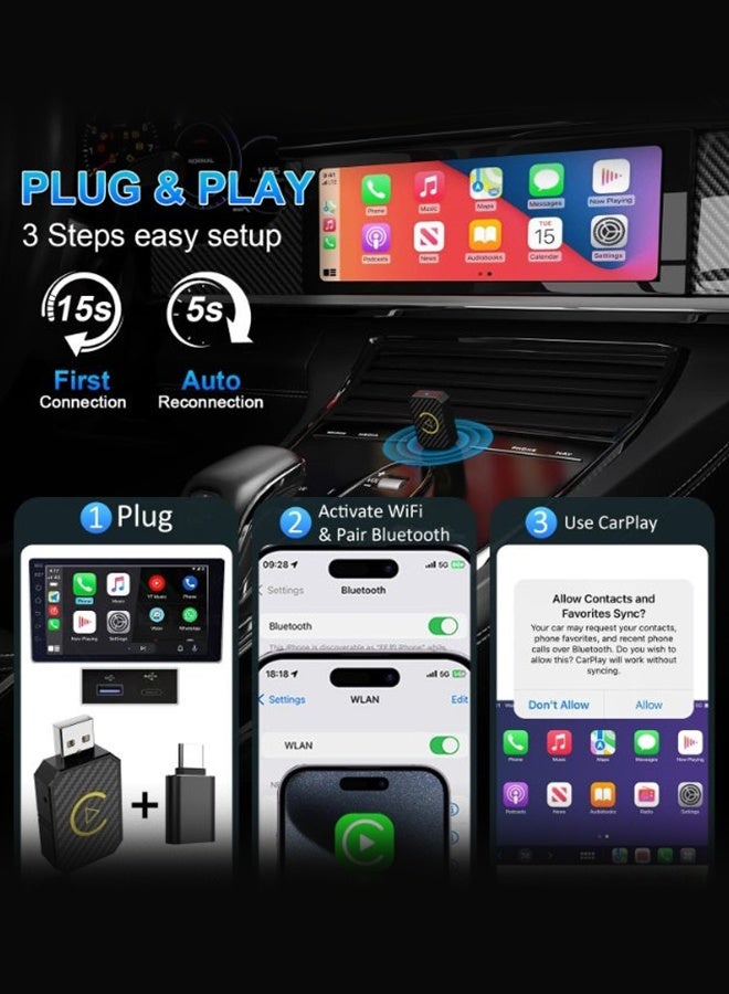 ديقيساند محول CarPlay لاسلكي لأجهزة iPhone و Android Auto، محول 2 في 1 يحول من سلكي إلى لاسلكي، سهل الاستخدام. - Image 4