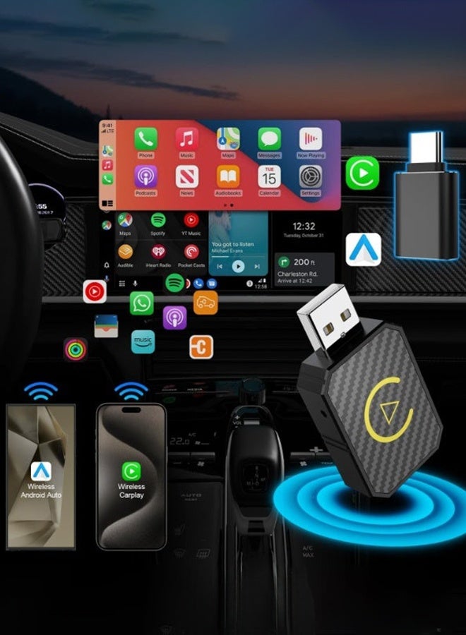 ديقيساند محول CarPlay لاسلكي لأجهزة iPhone و Android Auto، محول 2 في 1 يحول من سلكي إلى لاسلكي، سهل الاستخدام. - Image 3