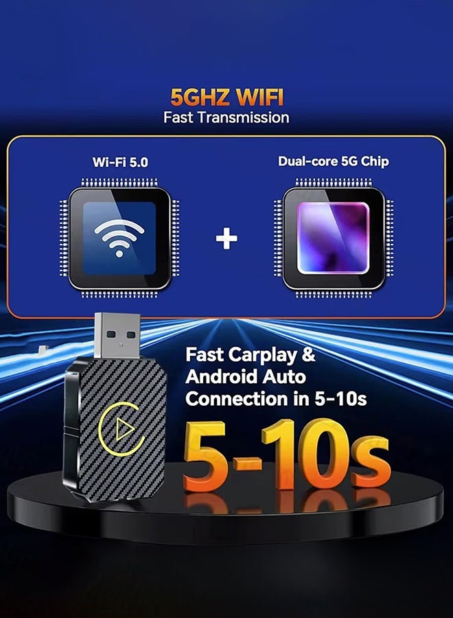 Digisand Wireless CarPlay Adapter for iPhone & Android Auto Adapter 2-in-1 Convert Wired to Wireless Apple Car Play Plug & Play - Image 4