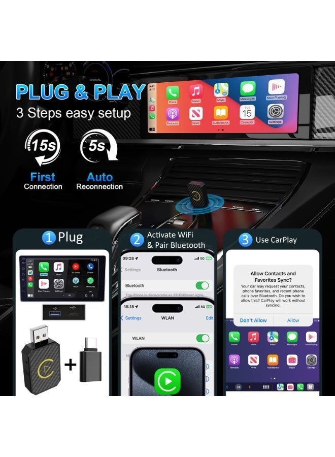 Digisand Wireless CarPlay Adapter for iPhone & Android Auto Carplay ,2-in-1 Convert Wired to Wireless Apple CarPlay Adapter, Low Latency CarPlay Adapter,for apple car play wireless adapter, USB-A & USB-C Compatible,Plug & Play - Image 5