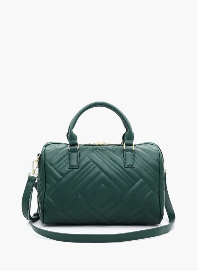 V Italia Quilted Tote Bag with Detachable Strap and Zip Closure