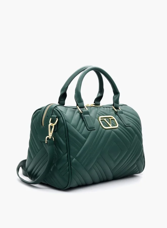 V Italia Quilted Tote Bag with Detachable Strap and Zip Closure