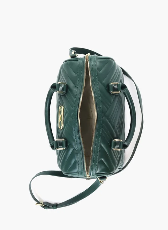 V Italia Quilted Tote Bag with Detachable Strap and Zip Closure