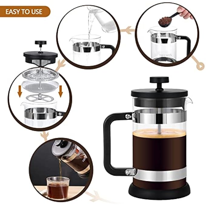 TBGENIUS 3 Cup Cafetiere Coffee Press French Press Maker For Filter Coffee Loose Tea And Milk Froth With Triple Stainless Steel Filter Heat Resistant Borosilicate Glass 06 L  21 Oz - Image 3