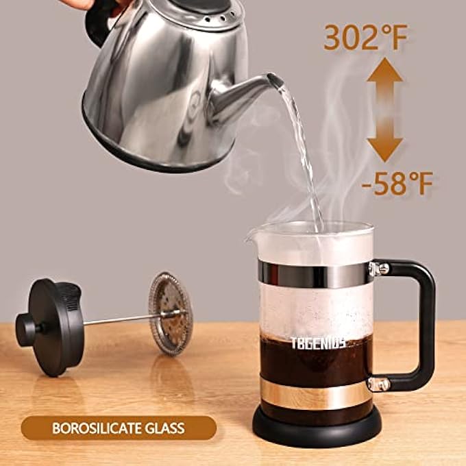 TBGENIUS 3 Cup Cafetiere Coffee Press French Press Maker For Filter Coffee Loose Tea And Milk Froth With Triple Stainless Steel Filter Heat Resistant Borosilicate Glass 06 L  21 Oz - Image 4