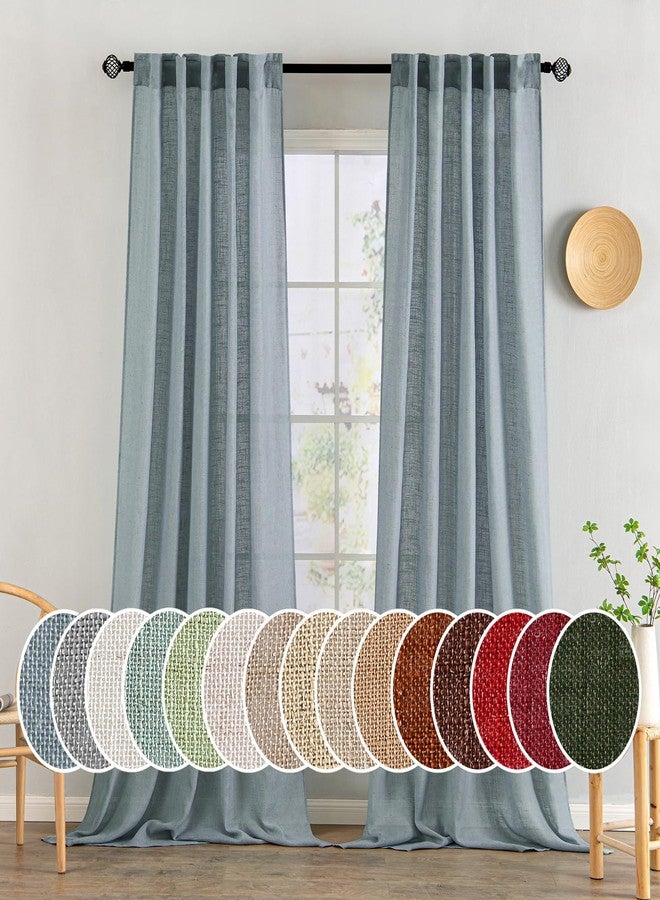 MIULEE Dusty Blue Linen Curtains 108 Inches Long 2 Panels for Bedroom Living Room, Soft Thick Linen Textured Window Drapes Semi Sheer Light Filtering Back Tab Rod Pocket Light Blue Decor