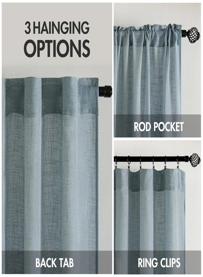 MIULEE Dusty Blue Linen Curtains 108 Inches Long 2 Panels for Bedroom Living Room, Soft Thick Linen Textured Window Drapes Semi Sheer Light Filtering Back Tab Rod Pocket Light Blue Decor - Image 2