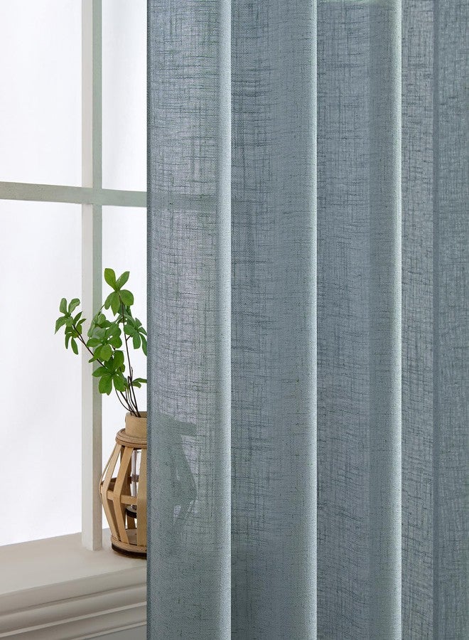 MIULEE Dusty Blue Linen Curtains 108 Inches Long 2 Panels for Bedroom Living Room, Soft Thick Linen Textured Window Drapes Semi Sheer Light Filtering Back Tab Rod Pocket Light Blue Decor - Image 5