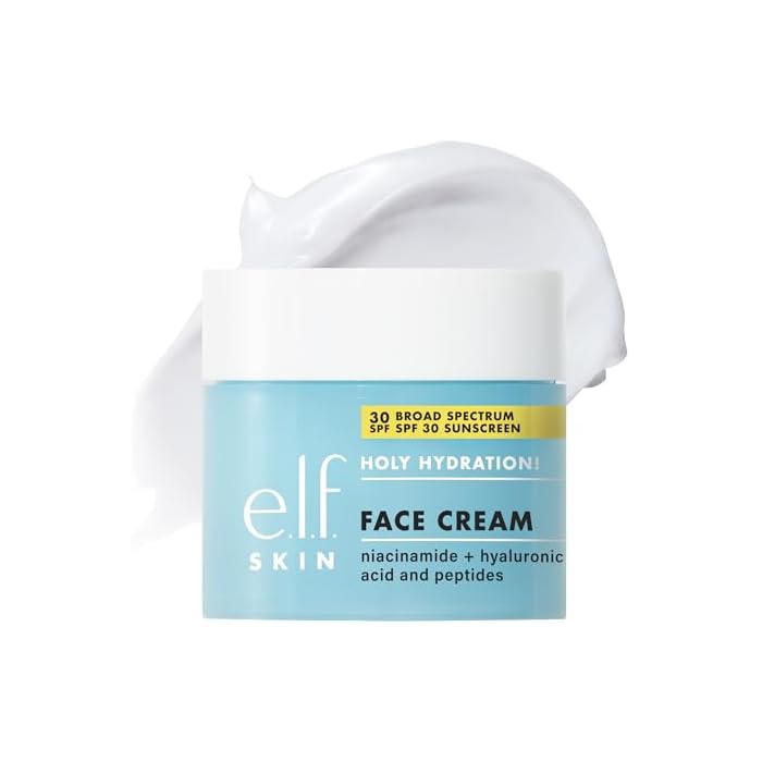 e.l.f. SKIN Holy Hydration! Face Cream Broad Spectrum SPF 30 Sunscreen Moisturizer, Made with Hyaluronic Acid, Niacinamide & Peptides, Lightweight Daily Protection, 1.7 oz