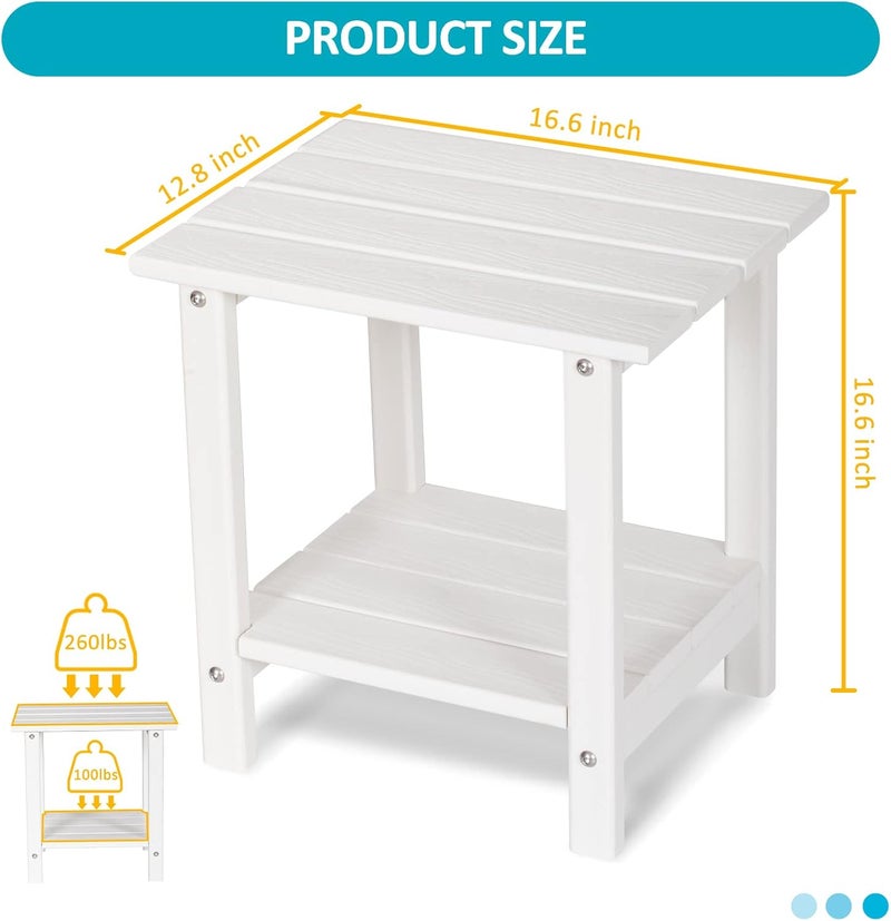 LOENIY 2 -Tier Outdoor Side Table HDPE Adirondack Table Patio Side Table with Wood-Like Grain Weather Resistant End Table Small Outdoor Table (Rectangular, White) - Image 3