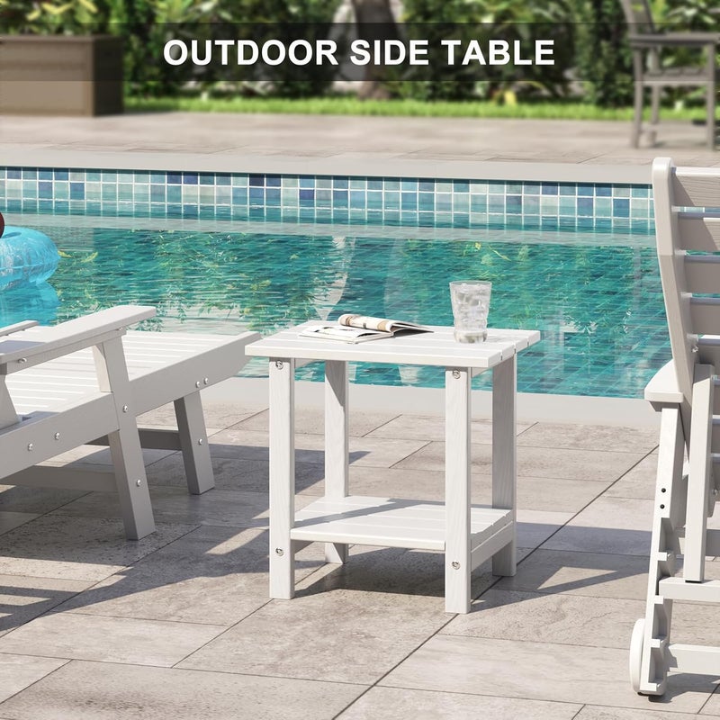 LOENIY 2 -Tier Outdoor Side Table HDPE Adirondack Table Patio Side Table with Wood-Like Grain Weather Resistant End Table Small Outdoor Table (Rectangular, White) - Image 2
