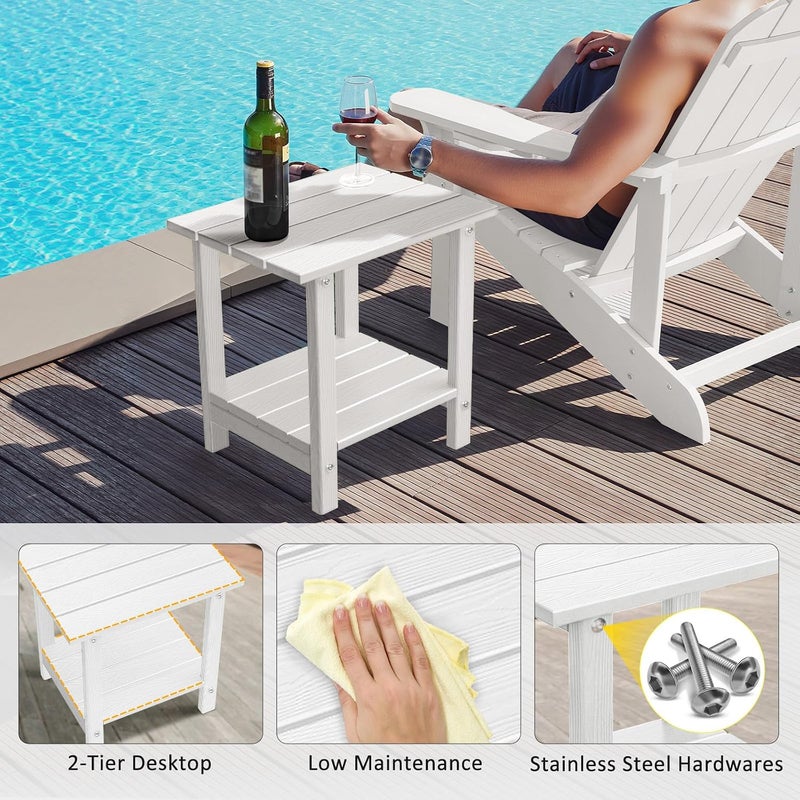 LOENIY 2 -Tier Outdoor Side Table HDPE Adirondack Table Patio Side Table with Wood-Like Grain Weather Resistant End Table Small Outdoor Table (Rectangular, White) - Image 4