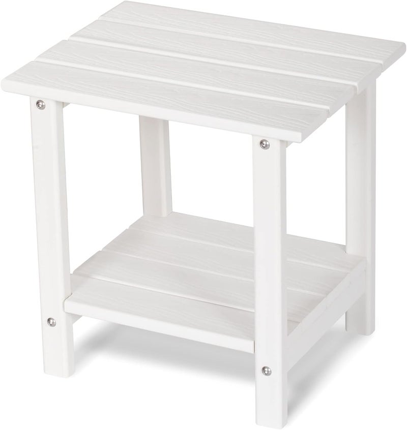 LOENIY 2 -Tier Outdoor Side Table HDPE Adirondack Table Patio Side Table with Wood-Like Grain Weather Resistant End Table Small Outdoor Table (Rectangular, White) - Image 1
