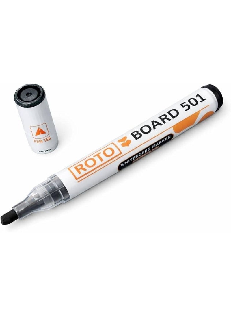 Rohto Roto Whiteboard Marker – a pen designed for use on whiteboards for writing and drawing. Available in black; the box contains 12 pens. - Image 1