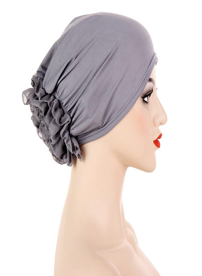 ZARSIO 2 PCS Women Flower Elastic Turban Beanie Head Scarf wrap Chemo Cap hat for Cancer Patients(Black+Gray) - Image 5