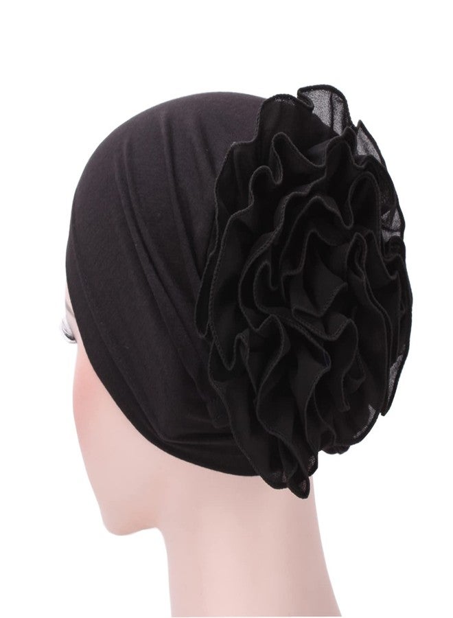 ZARSIO 2 PCS Women Flower Elastic Turban Beanie Head Scarf wrap Chemo Cap hat for Cancer Patients(Black+Gray) - Image 3