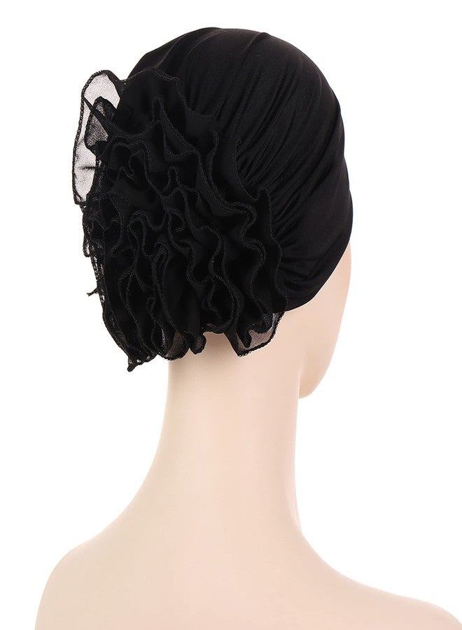 ZARSIO 2 PCS Women Flower Elastic Turban Beanie Head Scarf wrap Chemo Cap hat for Cancer Patients(Black+Gray) - Image 4