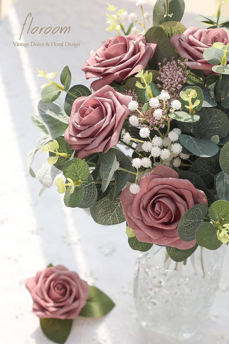 Floroom Artificial Flowers 25pcs Real Looking Dusty Rose Foam Fake Roses with Stems for DIY Wedding Bouquets Bridal Shower Centerpieces Floral Arrangements Party Tables Home Decorations - Image 2