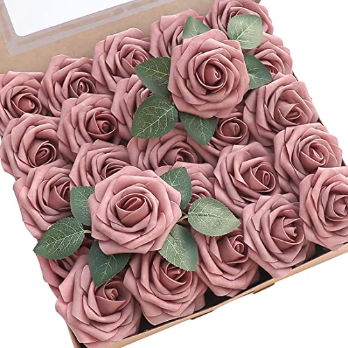 Floroom Artificial Flowers 25pcs Real Looking Dusty Rose Foam Fake Roses with Stems for DIY Wedding Bouquets Bridal Shower Centerpieces Floral Arrangements Party Tables Home Decorations - Image 1