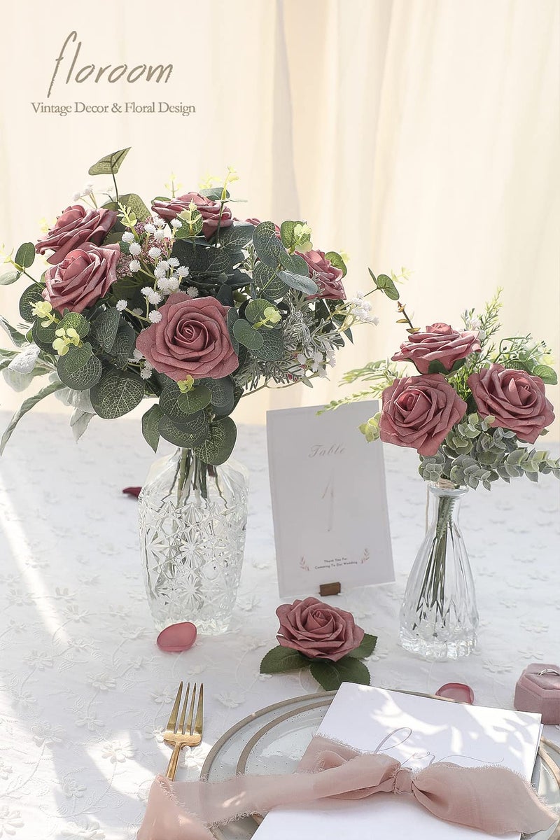 Floroom Artificial Flowers 25pcs Real Looking Dusty Rose Foam Fake Roses with Stems for DIY Wedding Bouquets Bridal Shower Centerpieces Floral Arrangements Party Tables Home Decorations - Image 4