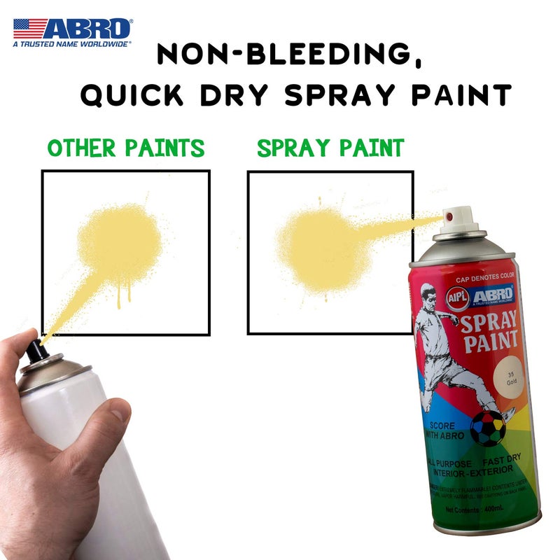 Abro SP-35 علبة طلاء رذاذ ملون متعددة الاستخدامات (400 مل، ذهبي) جاف سريع للتطبيق على المعدن، الخشب، الجدران، السيارات والدراجات النارية - Image 3