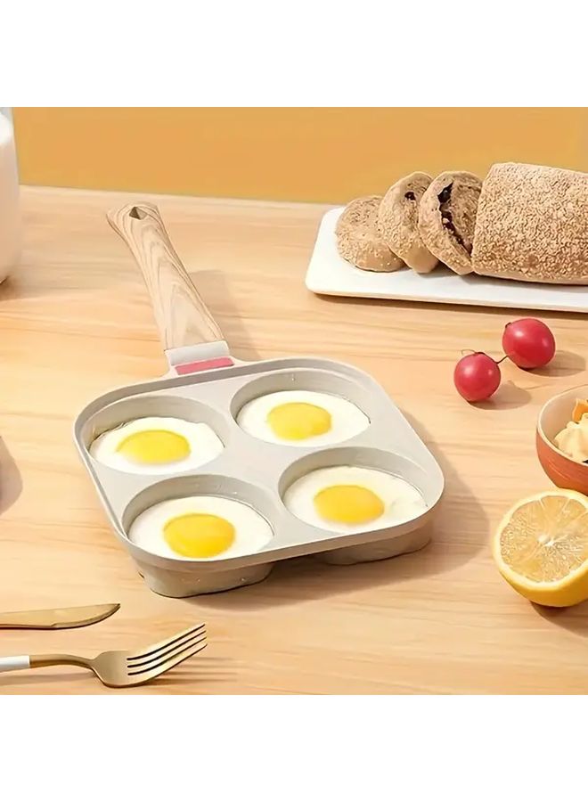 Beige Non Stick Egg Frying Pan 4 Cup with Lid Dishwasher Safe Gas Induction - Image 1