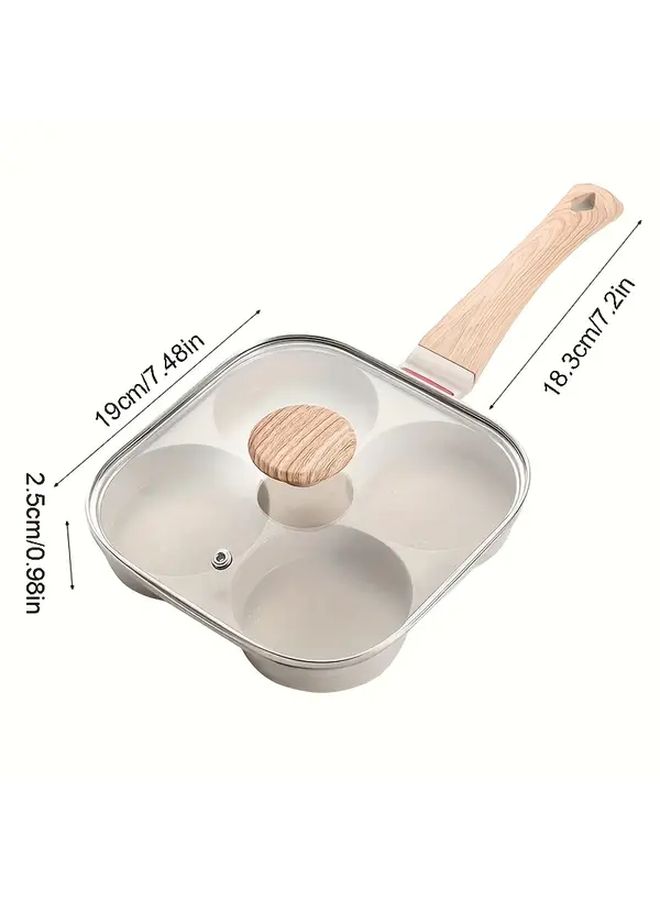 Beige Non Stick Egg Frying Pan 4 Cup with Lid Dishwasher Safe Gas Induction - Image 3
