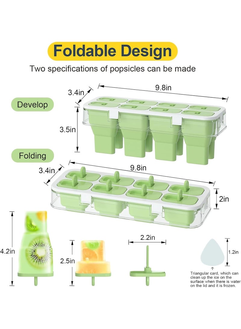 SOLARAE Popsicles Molds, 8 Cavity Silicone Popsicle Molds, BPA Free Popsicle Mold Reusable Easy Release Ice Pop Maker,Homemade Popsicle Mould (Green) - Image 2