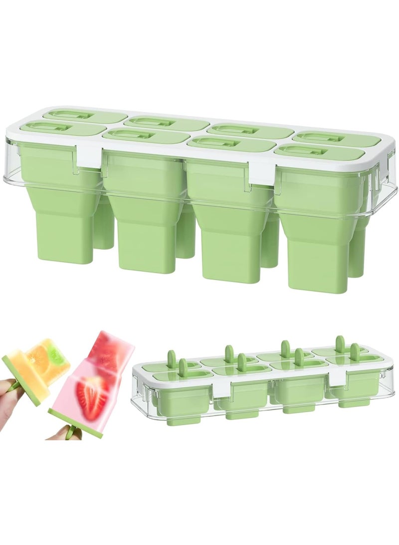 SOLARAE Popsicles Molds, 8 Cavity Silicone Popsicle Molds, BPA Free Popsicle Mold Reusable Easy Release Ice Pop Maker,Homemade Popsicle Mould (Green) - Image 1