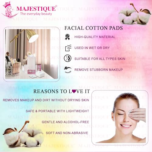 Majestique 250 Count Premium Suqare Facial Cotton Pads for Face Cleansing, 100% Natural Perfect for Removing Dead Skin, Dirt, and Makeup - Image 3
