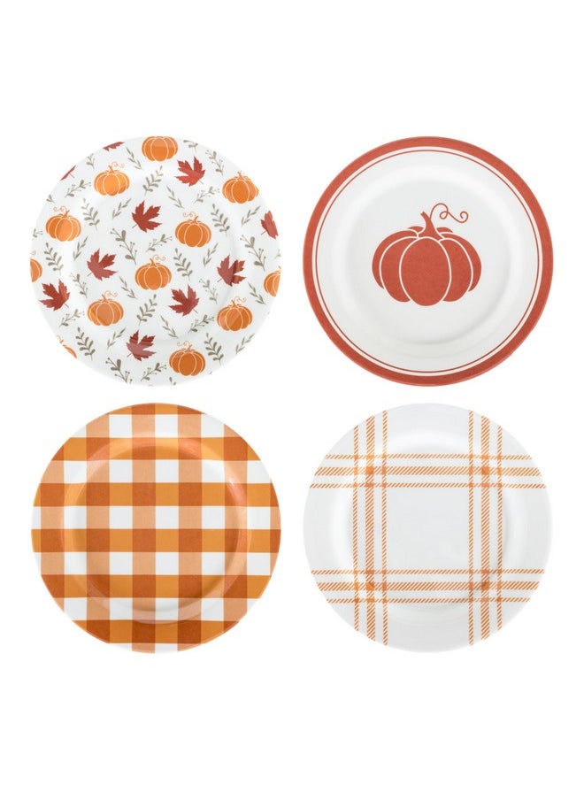 C.R. Gibson C.R. Gibson Leaf Reusable Melamine Set for Thanksgiving Dinner Plate, 9" Diameter, Fall Leaves and Pumpkins  - Image 1