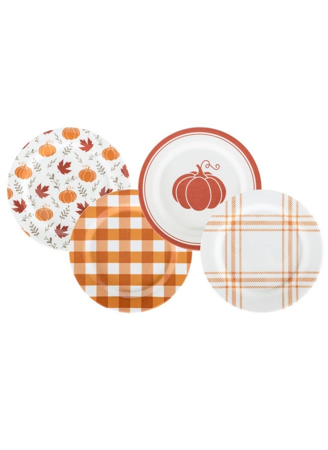 C.R. Gibson C.R. Gibson Leaf Reusable Melamine Set for Thanksgiving Dinner Plate, 9" Diameter, Fall Leaves and Pumpkins  - Image 2