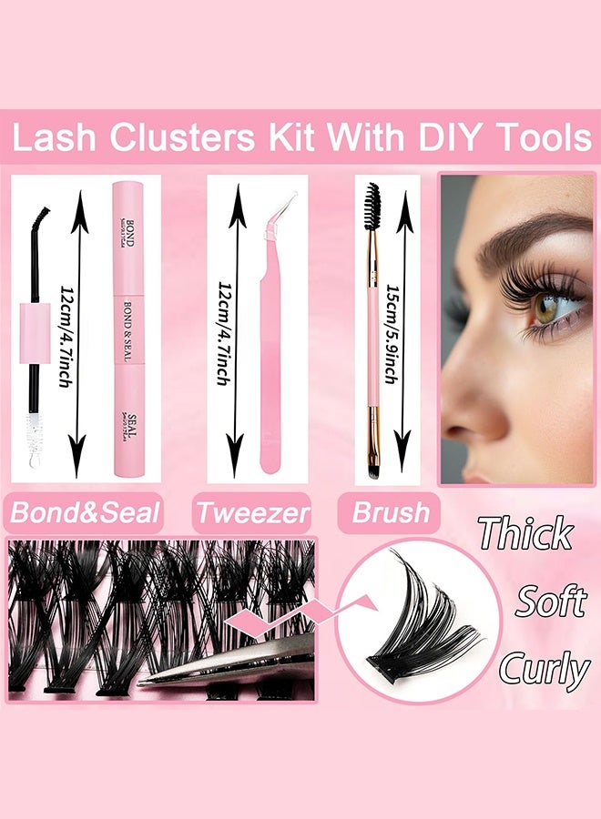 مجموعة رموش صناعية، 640 قطعة من رموش صناعية، رموش فردية، تجعيدات على شكل حرف D، رموش صناعية رقيقة، شريط رفيع، مع ملقط وفرشاة لتثبيت الرموش (مجموعة 30D+40D+50D+60D، 9-16 مم) - Image 3