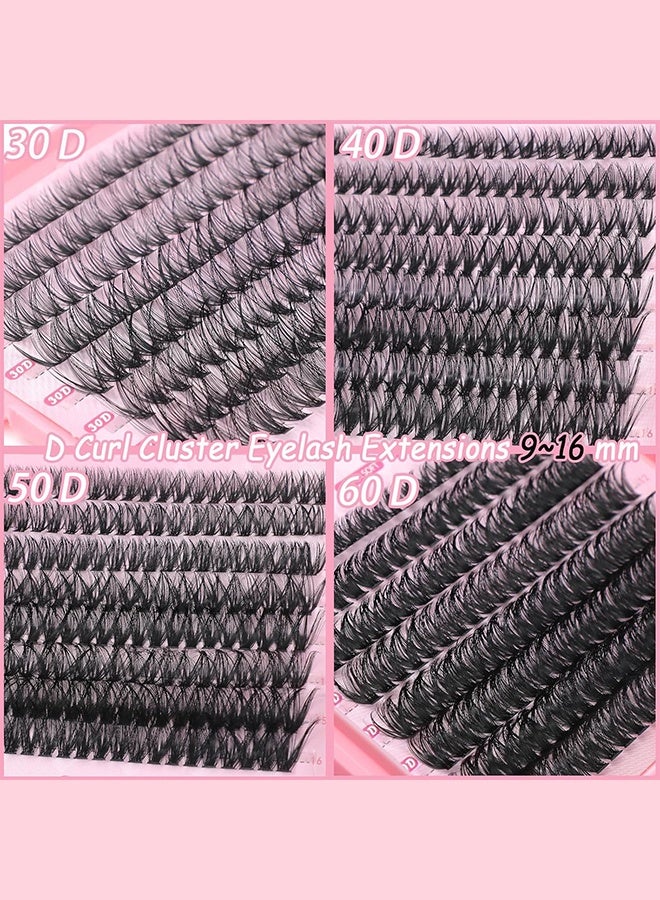 مجموعة رموش صناعية، 640 قطعة من رموش صناعية، رموش فردية، تجعيدات على شكل حرف D، رموش صناعية رقيقة، شريط رفيع، مع ملقط وفرشاة لتثبيت الرموش (مجموعة 30D+40D+50D+60D، 9-16 مم) - Image 4